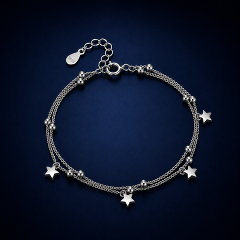 Vòng bạc s925 cao cấp dây đôi ngôi sao – Lấp lánh theo từng chuyển động | Hải Hà Jewelry