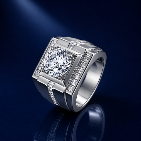 Nhẫn nam bạc 925 đính kim cương Moissanite 4 Carat