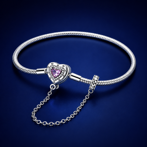 Vòng tay bạc 925 charm trái tim đá hồng – Một cảm xúc được giữ lại