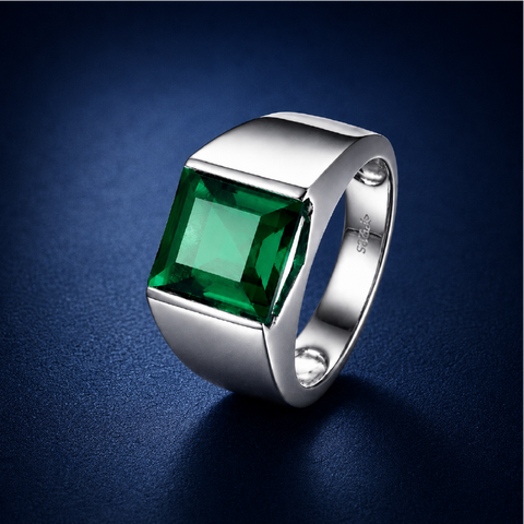 Nhẫn bạc nam đá hydrothermal emerald zambia – sắc xanh của sự sống bền bỉ | Hải Hà Jewelry