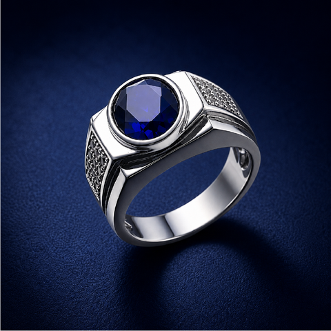 Nhẫn bạc nam đá blue sapphire – chiều sâu của niềm tin | Hải Hà Jewelry