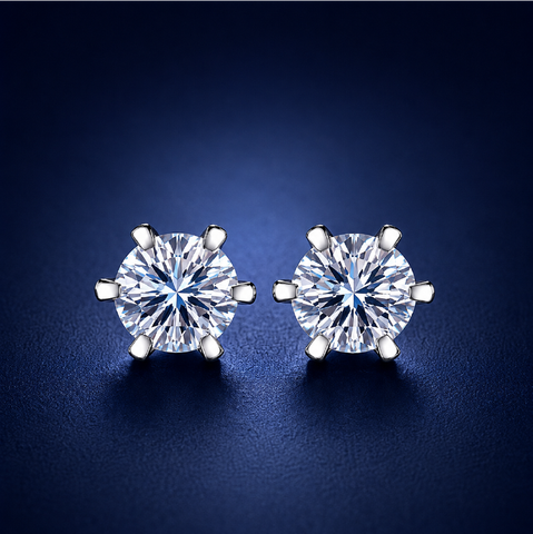 Bông tai bạc 925 đính moissanite – dáng nụ tròn chấu 6 cổ điển