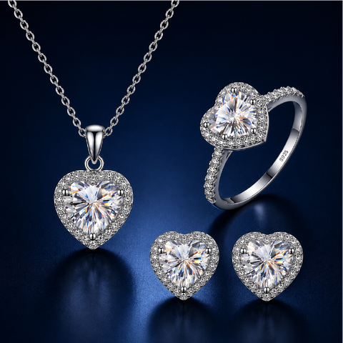 Bộ trang sức moissanite Trái tim 1 Carat bạc s925 cao cấp