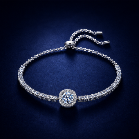 Vòng tay bạc 925 đính kim cương Moissanite 1 Carat