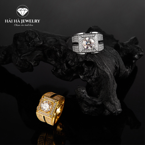 Nhẫn nam bạc 925 mạ vàng đính kim cương 2 Carat