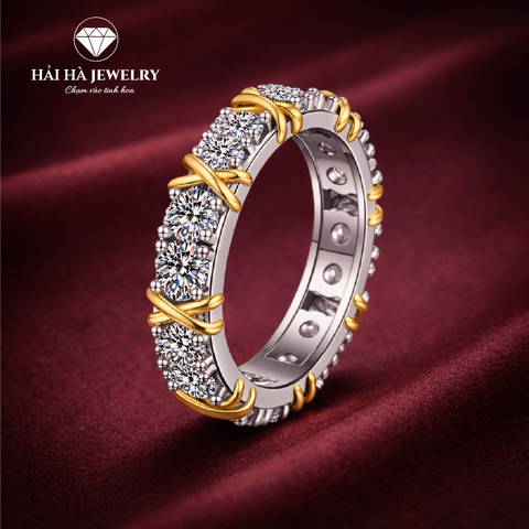 Nhẫn moissanite viền đan hai sắc – Hòa quyện để bền lâu | Hải Hà Jewelry
