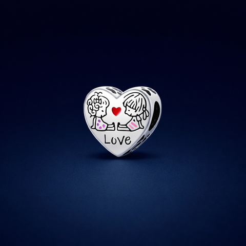 Charm bạc 925 CZ Trái tim Đỏ đậm