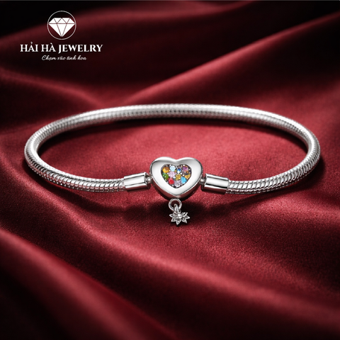 Vòng tay bạc 925 charm trái tim đa sắc – Dấu ấn cảm xúc mang tính cá nhân
