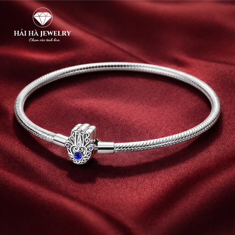 Vòng tay bạc 925 charm Hamsa đá xanh – Biểu tượng của sự bảo vệ tĩnh