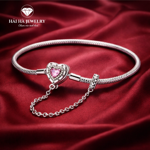 Vòng tay bạc 925 charm trái tim đá hồng – Một cảm xúc được giữ lại