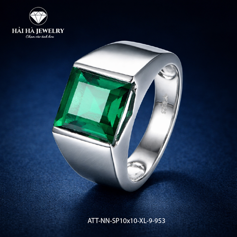 Nhẫn bạc nam đá hydrothermal emerald zambia – sắc xanh của sự sống bền bỉ | Hải Hà Jewelry