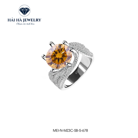 Nhẫn nữ bạc 925 đính kim cương Moissanite Sâm banh 3 Carat