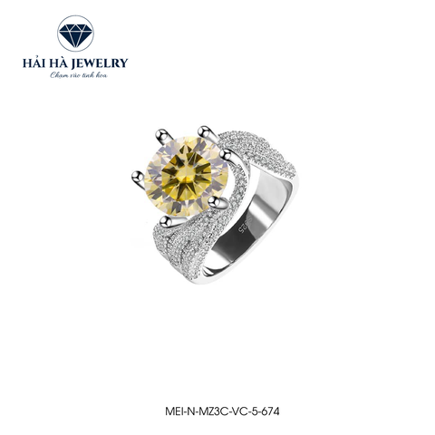 Nhẫn nữ bạc 925 đính kim cương Moissanite Vàng chanh 3 Carat