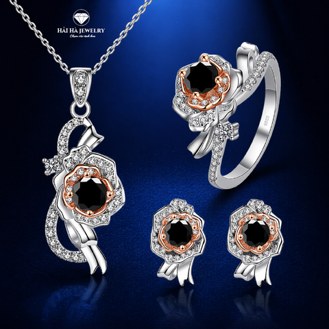 Bộ trang sức hoa hồng moissanite màu đen – Vẻ tĩnh lặng giữ lại những điều sâu nhất | Hải Hà Jewelry