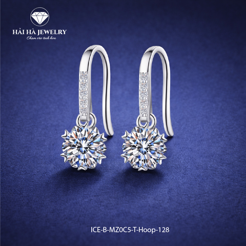 Bông tai bạc 925 đính moissanite – dáng móc treo thanh mảnh