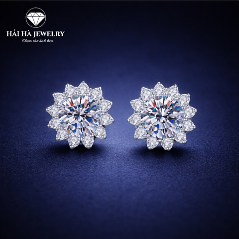 Bông tai bạc 925 đính moissanite – dáng nụ hoa ánh sao