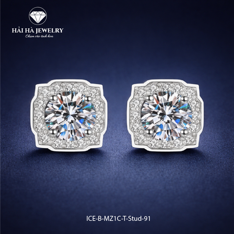 Bông tai bạc 925 đính moissanite 1 carat – dáng vuông viền đá cổ điển