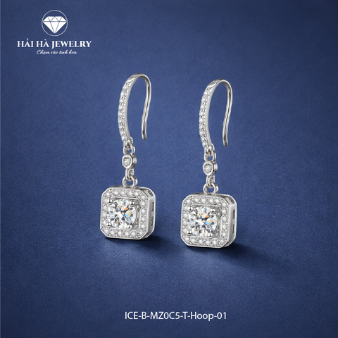 Bông tai nữ bạc 925 đính moissanite – dáng thả vuông, ánh sáng gọn gàng và thanh lịch