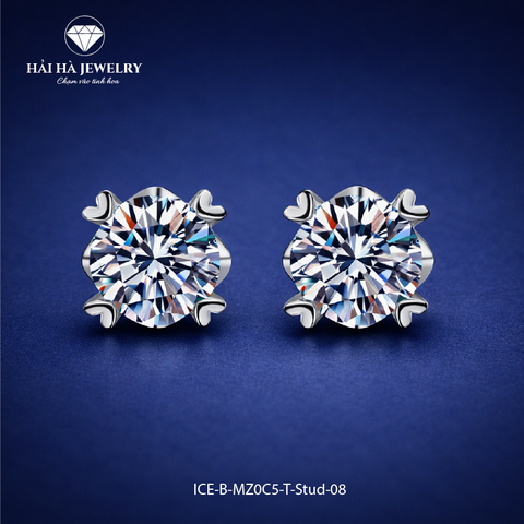 Bông tai bạc 925 đính moissanite 0,5 carat dáng nụ – viên trung tâm tròn, nhẹ tai | Hải Hà Jewelry