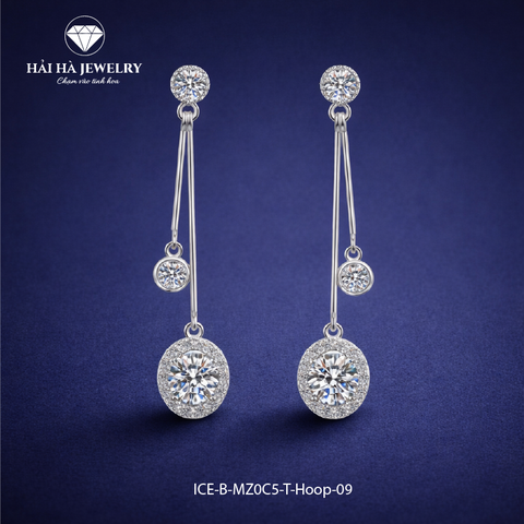 Bông tai bạc 925 đính moissanite dáng thả – chuyển động nhẹ, viên tròn tinh tế | Hải Hà Jewelry