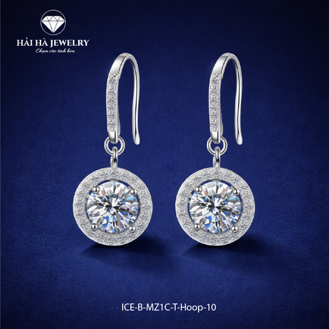 Bông tai bạc 925 đính moissanite dáng tròn treo – ánh sáng tròn đầy, đeo nhẹ | Hải Hà Jewelry