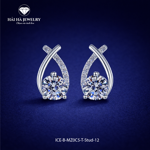 Bông tai bạc 925 đính moissanite 0,5 carat – dáng xoắn cong thanh thoát