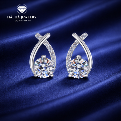 Bông tai bạc 925 đính moissanite 0,5 carat – dáng xoắn cong thanh thoát
