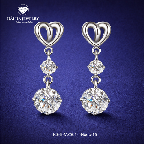 Bông tai bạc 925 đính moissanite 0,5 carat – dáng tròn treo hai tầng