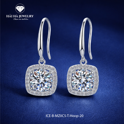 Bông tai bạc 925 đính moissanite 1 carat – dáng vuông treo viền halo