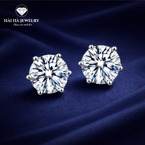 Bông tai bạc 925 đính moissanite – dáng đinh trơn cổ điển