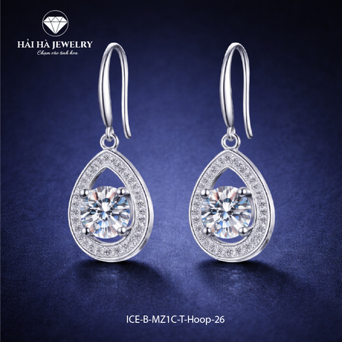 Bông tai bạc 925 đính moissanite – dáng giọt nước rỗng viền pavé