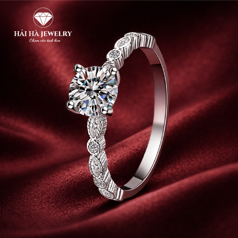 Nhẫn nữ bạc 925 moissanite thân chạm khắc – tinh xảo trong từng chi tiết