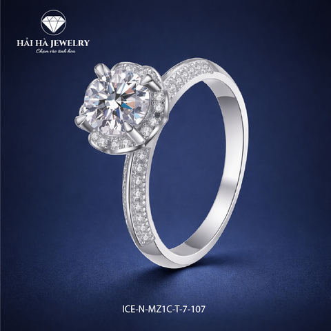 Nhẫn nữ bạc 925 moissanite dáng mềm halo – thanh lịch và êm tay