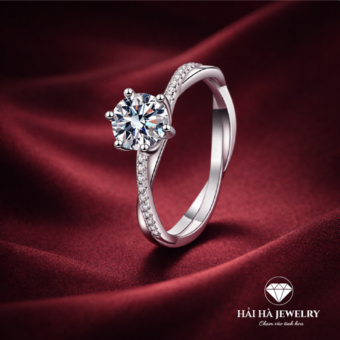 Nhẫn nữ bạc 925 đính kim cương Moissanite 1 Carat