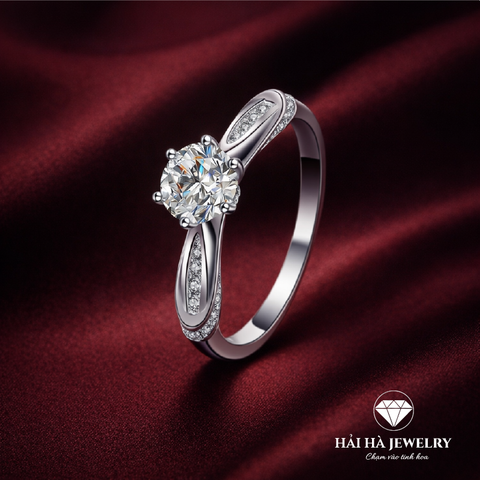 Nhẫn nữ bạc 925 moissanite thân xoắn mềm – tinh tế và nữ tính