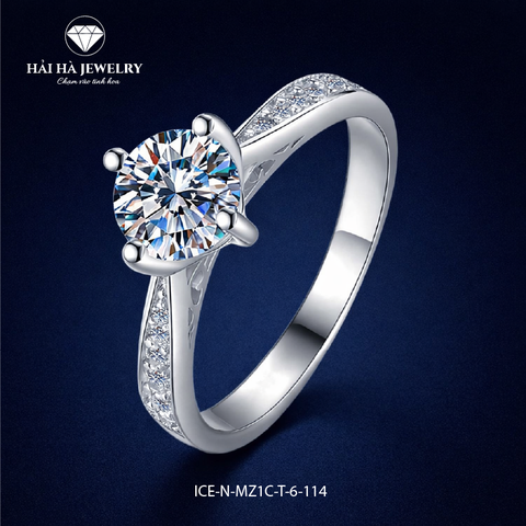 Nhẫn nữ bạc 925 moissanite tròn – thân cong đính đá tinh tế