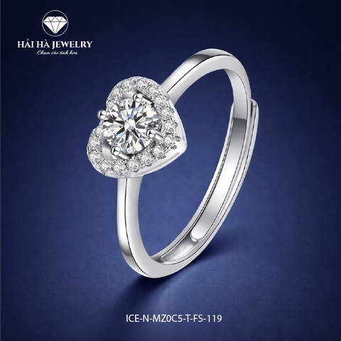 Nhẫn nữ bạc 925 đính moissanite dáng trái tim – viền ôm mềm mại