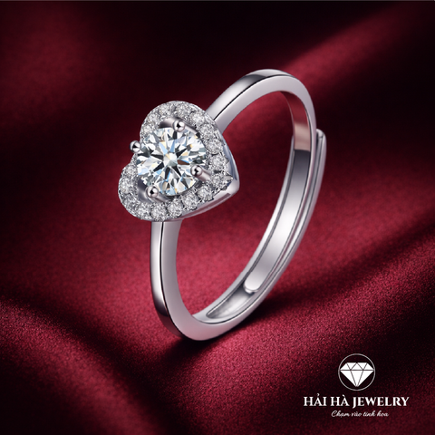 Nhẫn nữ bạc 925 đính moissanite dáng trái tim – viền ôm mềm mại