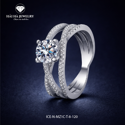 Nhẫn nữ bạc 925 đính moissanite – thiết kế hai vòng ôm tinh tế