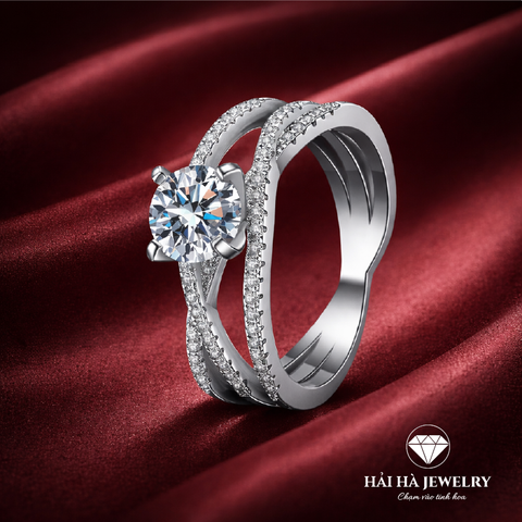 Nhẫn nữ bạc 925 đính moissanite – thiết kế hai vòng ôm tinh tế