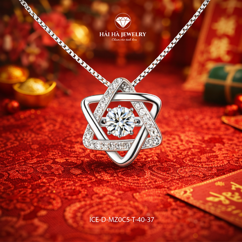 Dây chuyền bạc 925 đính moissanite dáng hình học tinh tế | Hải Hà Jewelry