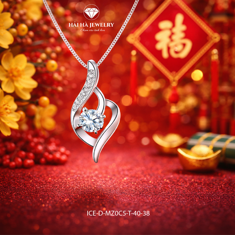 Dây chuyền bạc 925 đính moissanite 1 carat dáng uốn lượn tinh tế | Hải Hà Jewelry