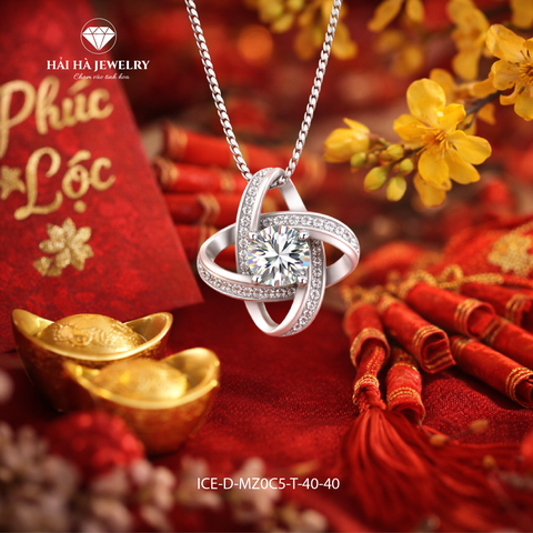 Dây chuyền bạc 925 đính moissanite dáng giao thoa tinh tế | Hải Hà Jewelry