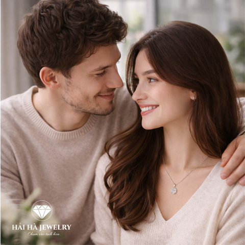 Dây chuyền bạc 925 đính moissanite dáng hoa tinh tế | Hải Hà Jewelry