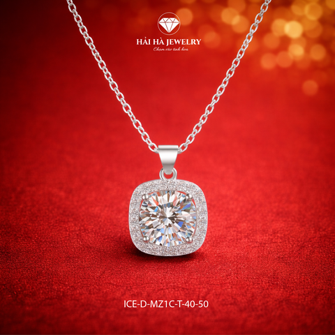 Dây chuyền bạc 925 đính moissanite 1 carat dáng vuông tinh tế | Hải Hà Jewelry