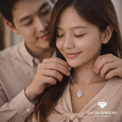 Dây chuyền bạc 925 đính moissanite dáng trái tim | Hải Hà Jewelry
