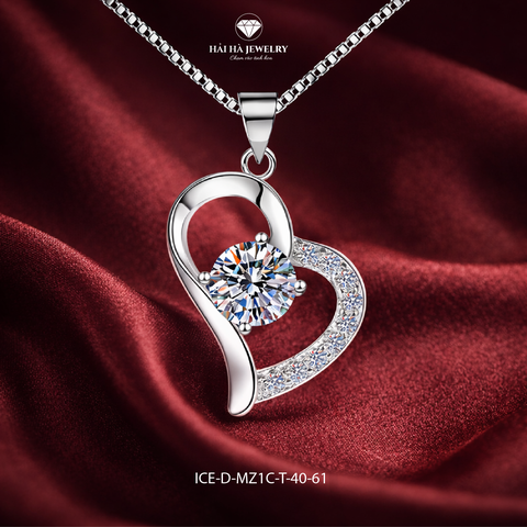 Dây chuyền bạc 925 đính moissanite dáng trái tim cách điệu | Hải Hà Jewelry