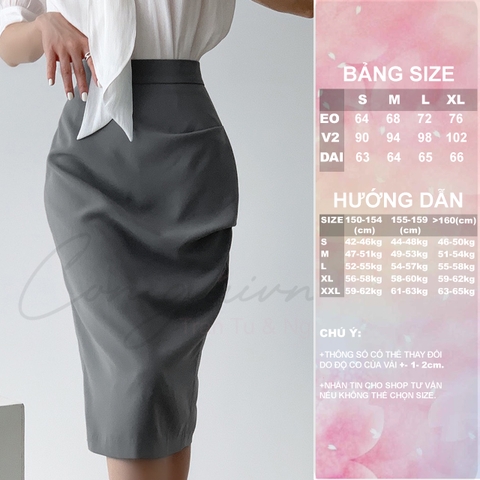 [Congai.vn ] Chân váy Bút chì, Cạp cao tôn dáng, Xếp ly sườn che bụng, CV19 Vải Kate dày, Cao cấp 2024.