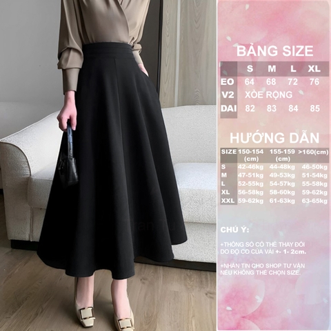 Chân váy xòe 4 mảnh dáng dài, cạp cao, có túi 2 bên Congai.vn CVX4MCC-01 vải tyết mưa dày nhiều màu 2024