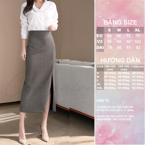 [ Congaivn ]Chân váy Bút chì, dáng dài, cạp cao tôn dáng, xẻ trước che bụng,CV04 chất đẹp dày dặn.